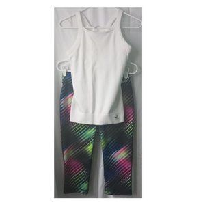 Workout Wear Bundle - White Nike Tank & Black/Multi Fila Running Capri Leggings